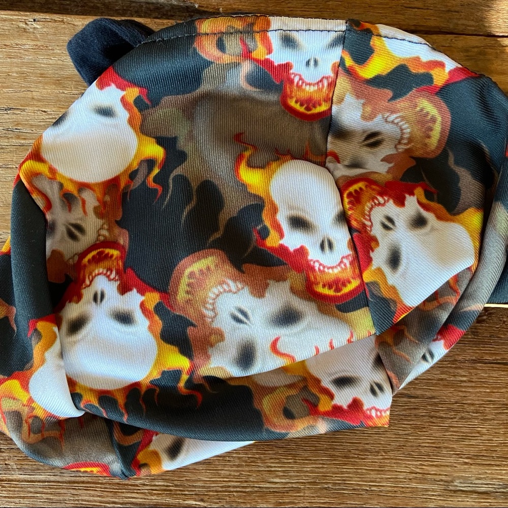 Biker HEAD WRAP Skull + Fire Design by SCHAMPA Excellent Condition - Picture 4 of 13